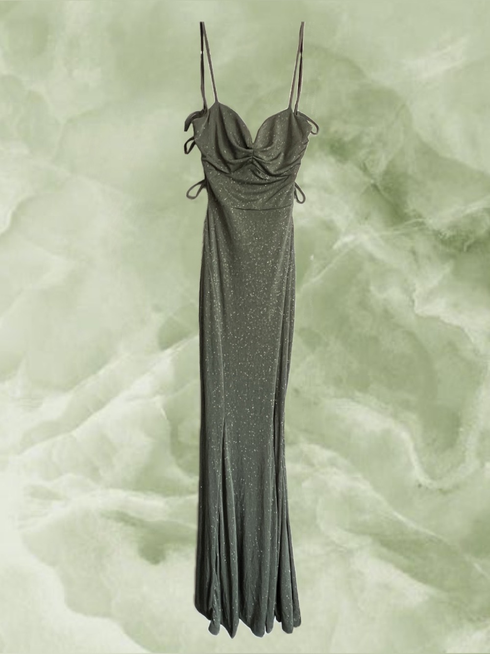 Windsor Shimmery Green Spaghetti Strap Prom Gown